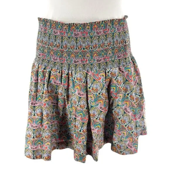 J. Crew Smocked organic cotton mini skirt in Liberty Giorgia Duke fabric sz L - Picture 2 of 7